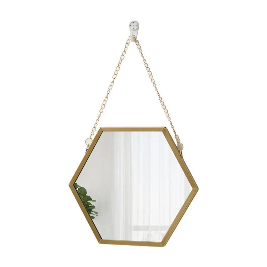 Iron hexagonal wall mounted mirror, wall mounted decorative mirror, living room, bathroom, dormitory, washbasin, wall mounted ma