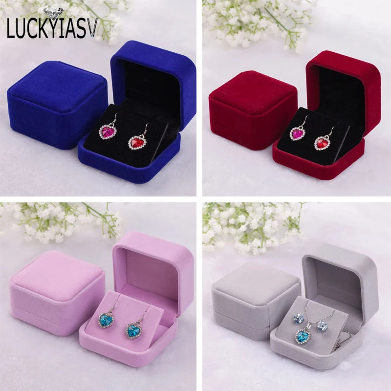Velvet Jewelry Storage Boxes Earrings Pendant Jewelry Box Velvet Case Earrings Plastic Display Box 7*7*4cm