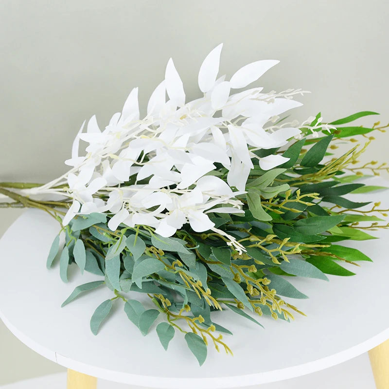 Silk Artificial Willow Bouquet Fake Green Leaves for Wedding Home Garden Vase Decoration Jungle Party DIY Plants Wreath