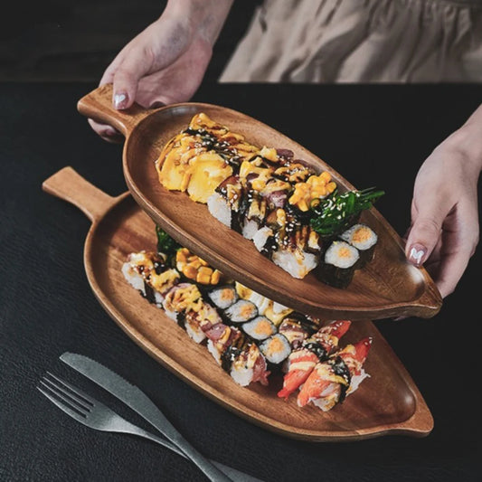 Tray Wooden Leaf Shaped Afternoon Tea Tray Western Sushi Tray Dessert Fruit Meal Tray Food Tray Wooden Waterproof