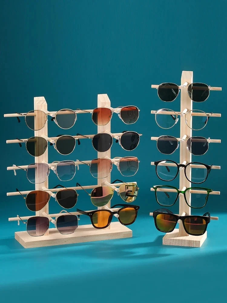 Wooden Eyeglass Storage Rack Household Sunglasses Glasses Display Rack Organizer Perforation-free Multi-functional Desktop