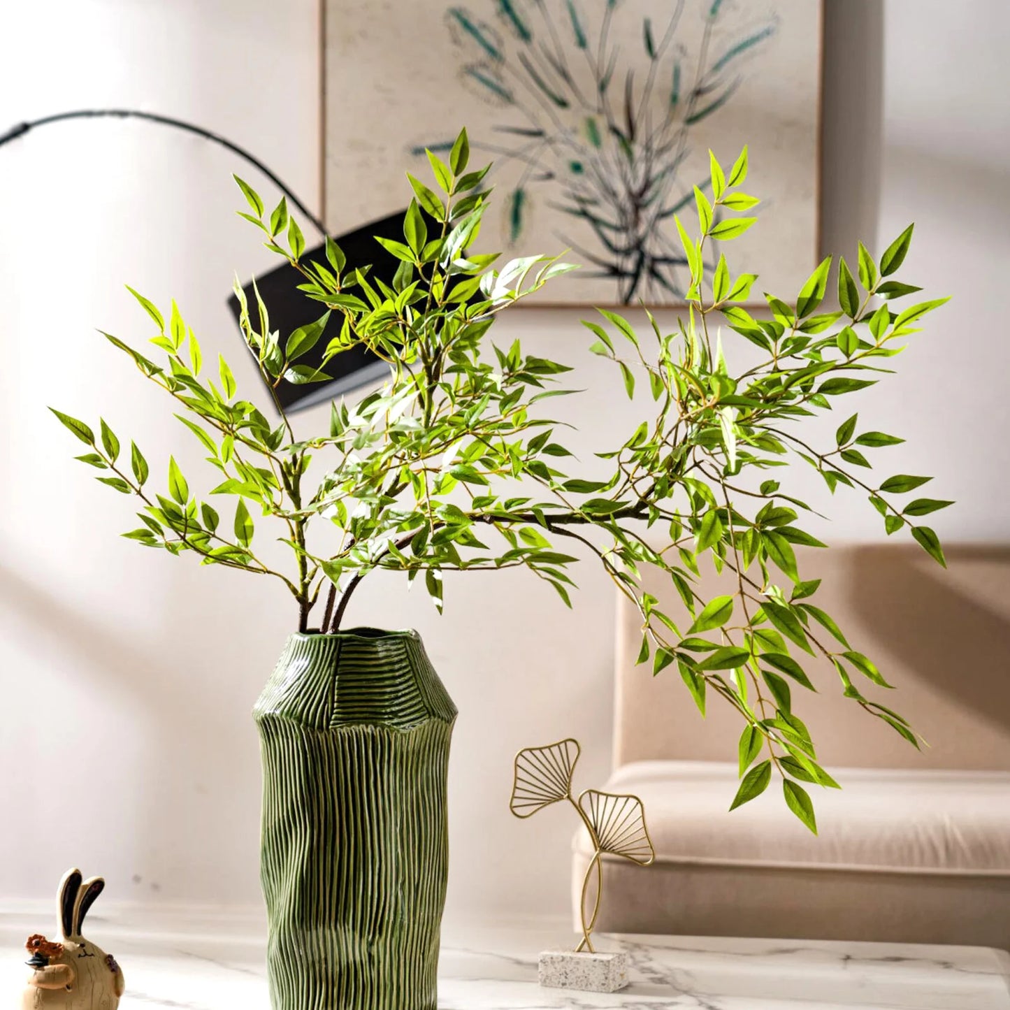 76-135cm  Artificial Plants Fake Bamboo Tree Branch Plastic Nandina Leaves Tall Green Landscape For Home Garden Decor