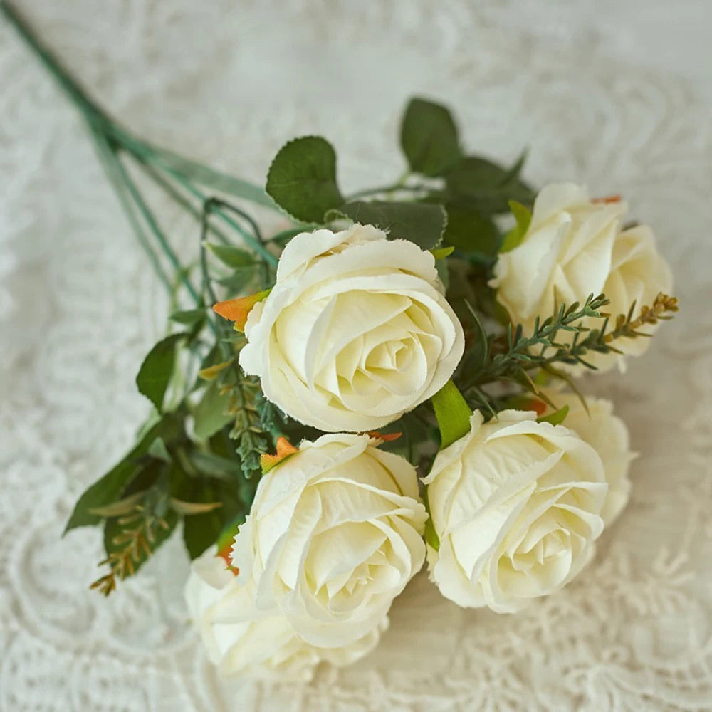 30cm Rose Pink Artificial Silk Flowers Bouquet for Cemetery 6-Heads Big Rose Peony Fake Flower for Wedding Home Table Decoration