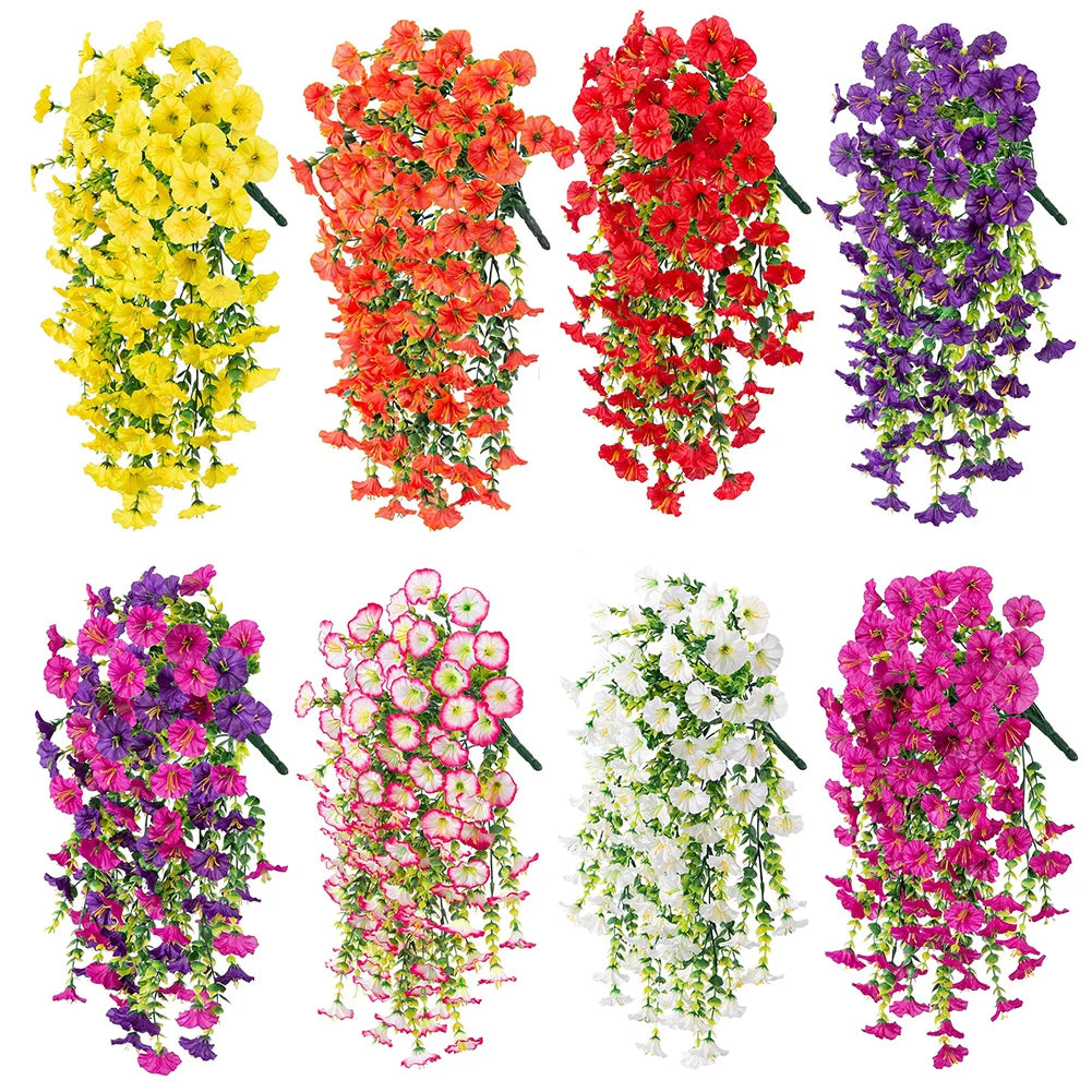 75cm Artificial Flowers Fake Morning Glory Flowers Eucalyptus Leaves Hanging Flowers For Outdoor Party Wedding Garden Decoration