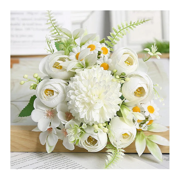 1pc Artificial Flower for Decoration with 7 Fake Flowers Faux Bouquet Arrangements for Home Bridal Wedding Party Chrysanthemum
