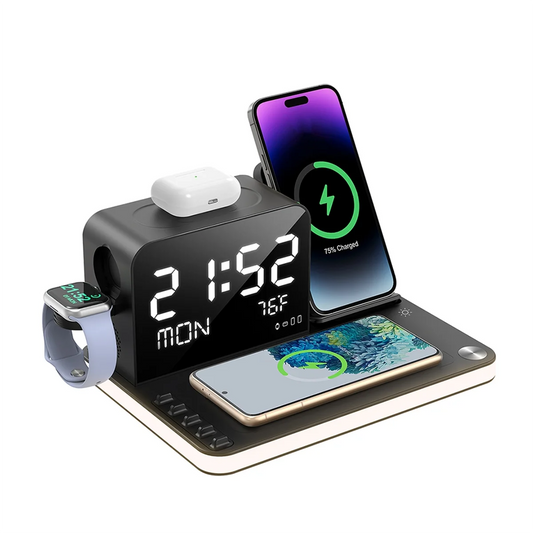 SEMOIC Wireless Charging Station 7 in 1 Fast Charger Stand with Clock Night Lights for Watches Smartphones