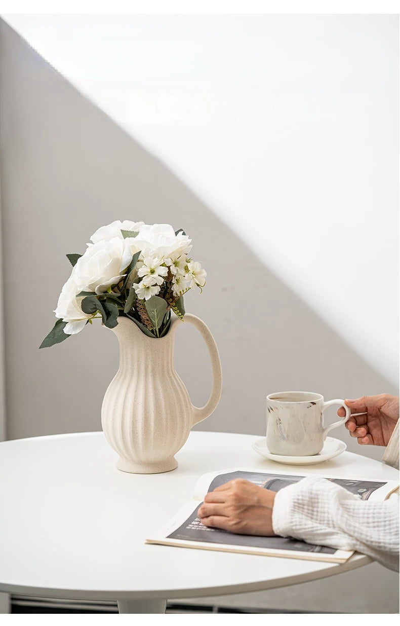 White Pot shaped Ceramic Vase Kettle Ceramic Vase Dual-use Irrigation And Watering European Minimalism