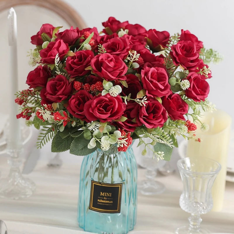 Artificial Rose Flowers Bouquet Silk Fake Flowers for Home Room Decor Garden Wedding Decoration Party Table Center DIY Ornaments
