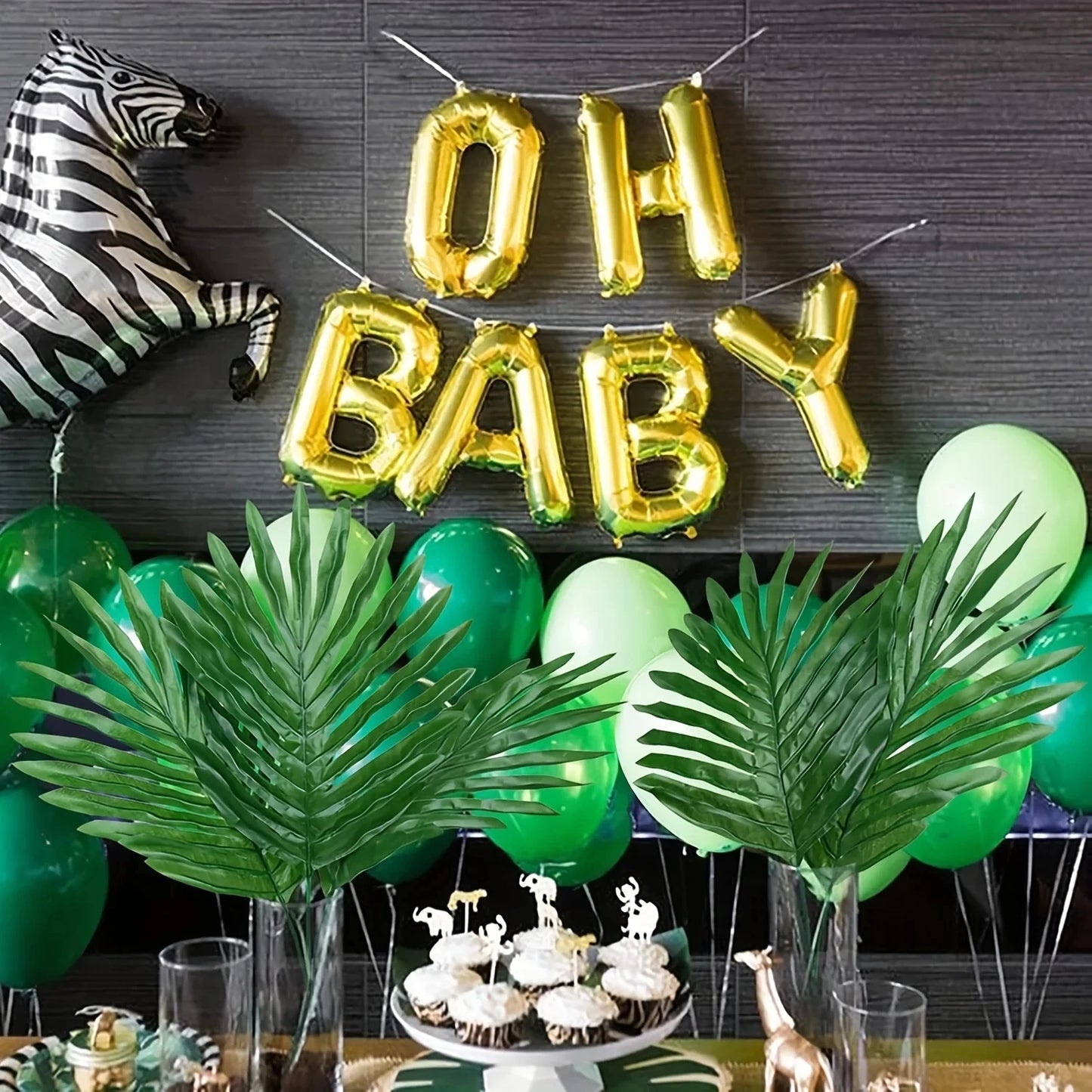 10 Pcs Artificial Plants Tropical Palm Leaves Hawaii Luau Birthday Party Wedding Decor Fake Plants for home and living room