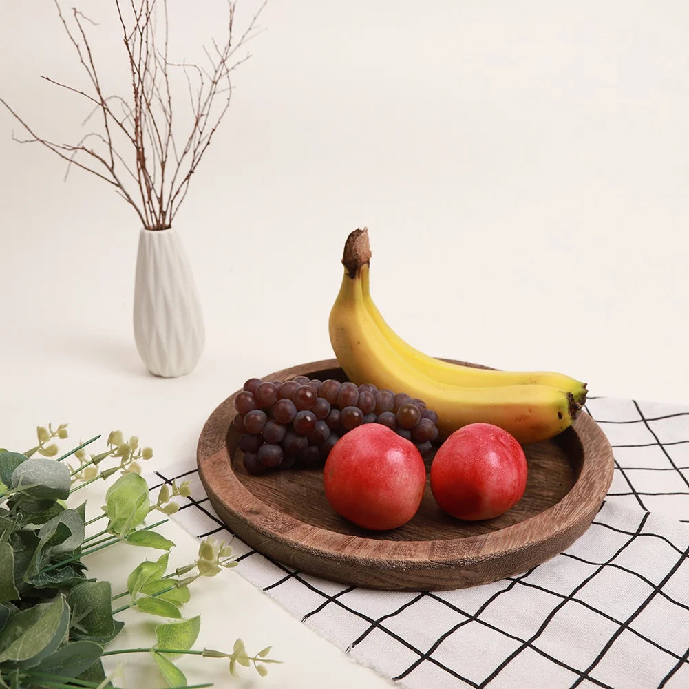 Round Wood Tray for Coffee Table Candle Holder Tray Home Decor Small Wooden Serving Plate Decorative Multipurpose Rustic Platter