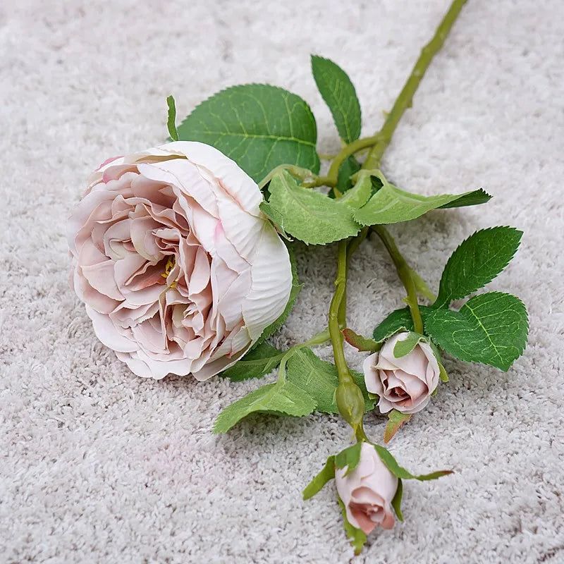 High Quality Simulation Single Branch 3 Roses Home Living Room Dining Table Wedding Decoration Fake Artificial Flowers Cheap