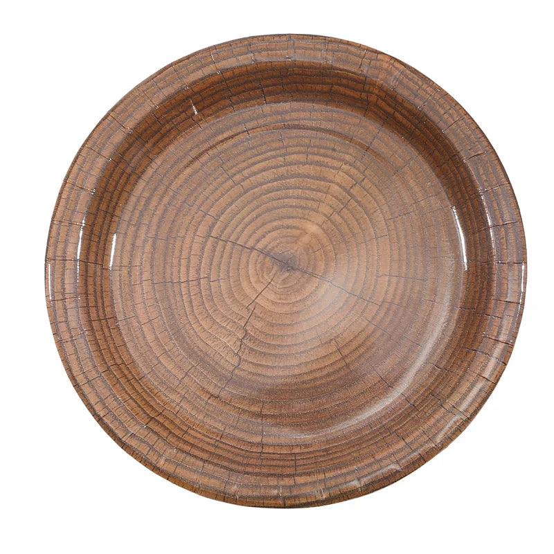 10Pcs 7/9-inch Retro Imitation Wood Grain Disposable Plate Paper Tray Birthday Party Holiday Decoration Household Tableware
