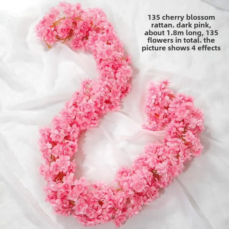 Artificial Cherry Blossom Flower Vines Fake Flowers Hanging Silk Flowers Garland for Wedding Party Garden Home Decor
