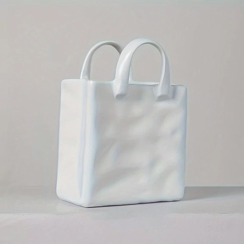 HUA HUA Handbag Shape Vase Modern Decorative White Vase Home Decoration Dried Flower Arrangement Table Decoration