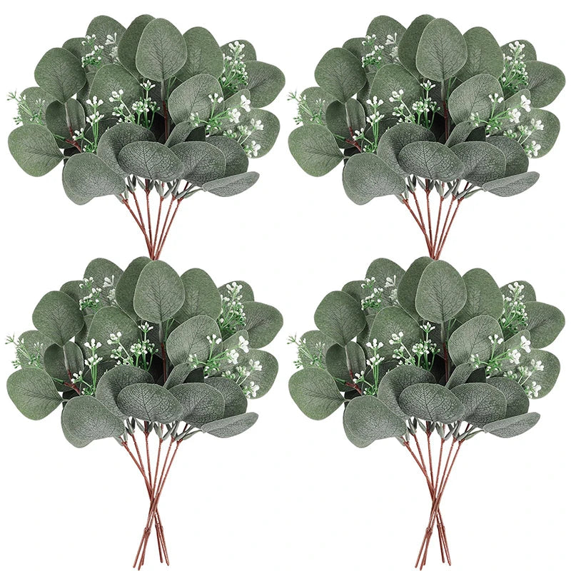 5/10/20Pcs Artificial Eucalyptus Leaves Stems Bulk Silver Dollar Leaf Picks Plant Fake Flowers for Wedding Bouquets Floral Decor