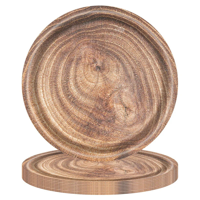 10Pcs 7/9-inch Retro Imitation Wood Grain Disposable Plate Paper Tray Birthday Party Holiday Decoration Household Tableware