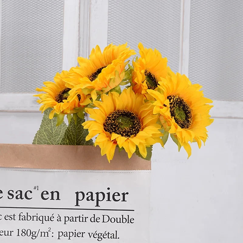 Artificial Sunflowers 18'' Long Fake Sunflowers Faux Silk Flower for Home Office Shop Fall Decorations