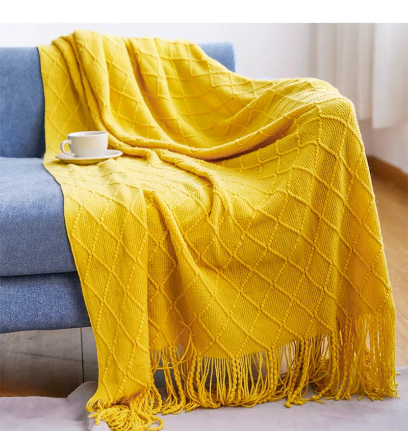 Cream White Textured Knitted Throw Blankets With Tassels Vintage Lightweight Farmhouse Gift Blankets 50x60inch Gift Blankets
