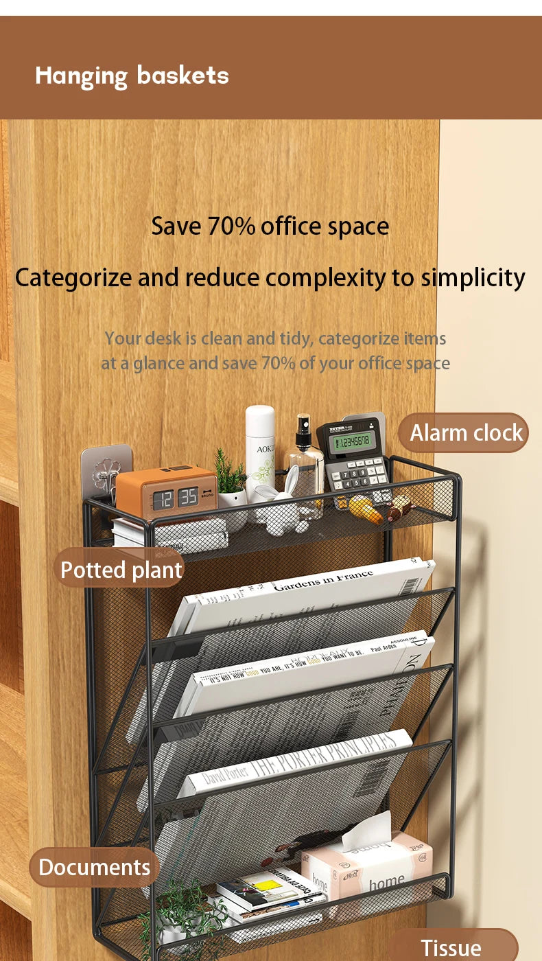 Wall File Holder 5 Pocket Mesh Hanging Wall Organizer Vertical Hanging File Folder Holder Magazine Rack for Paper Organization