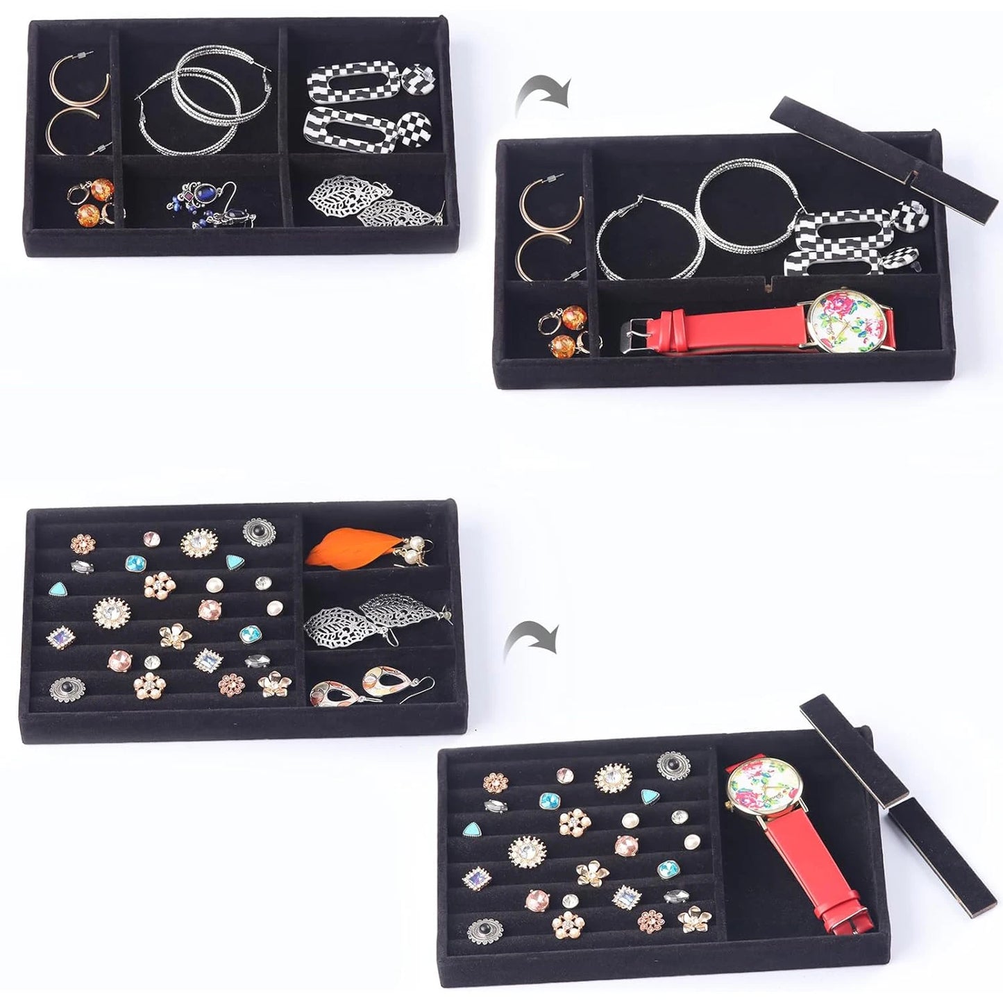 4pcs Hot Sales Fashion Portable Velvet Jewelry Ring Jewelry Display Organizer Box Tray Holder Earring Jewelry Storage