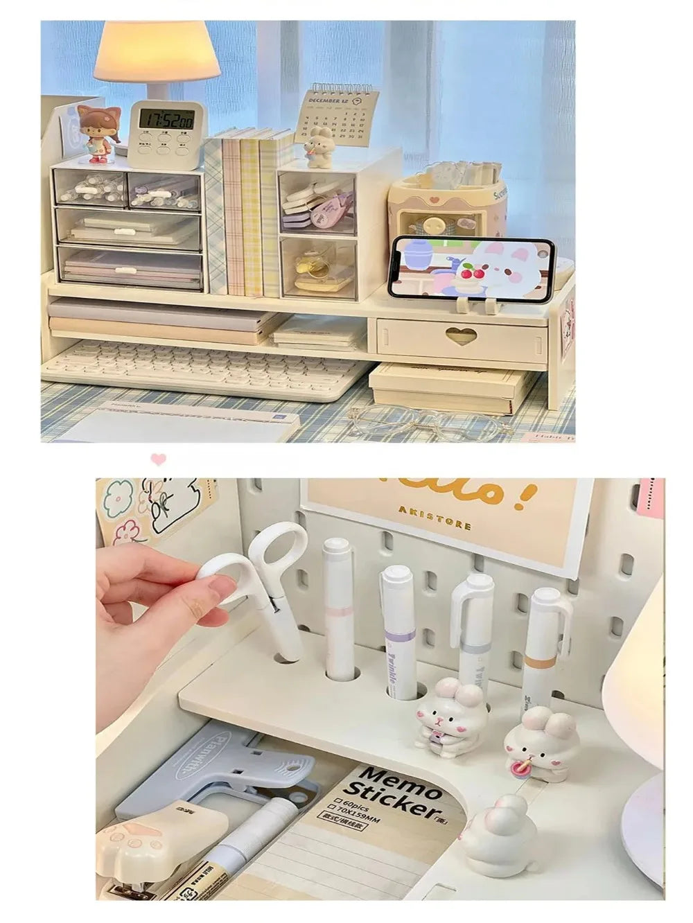 Desktop Added Shelf with Drawers Computer Monitor Stand Office Desk Storage Rack Dormitory Laptop Holder Stationery Organizer
