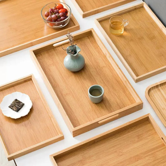 Rectangular Tea Tray Household Kitchen Plate Tools Serving Dish Bamboo Tea's Bar Storage Trays for Wooden Tableware Wood Pallet