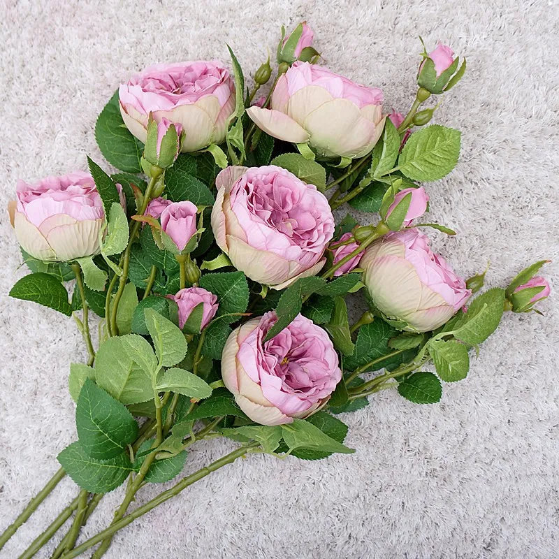 High Quality Simulation Single Branch 3 Roses Home Living Room Dining Table Wedding Decoration Fake Artificial Flowers Cheap