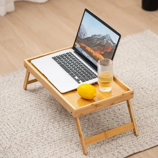 50x30x23.5cm Natural Bamboo Bed Tray Wooden Breakfast Snack Laptop Foldable Tray Adjustable Reading Desk in Bed Kitchen Tool
