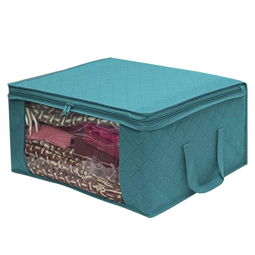 Clothing storage box organizer clothes Storage Bag Clear Window Zipper Non Woven Fabric Clothes Organizer Basket With Handles