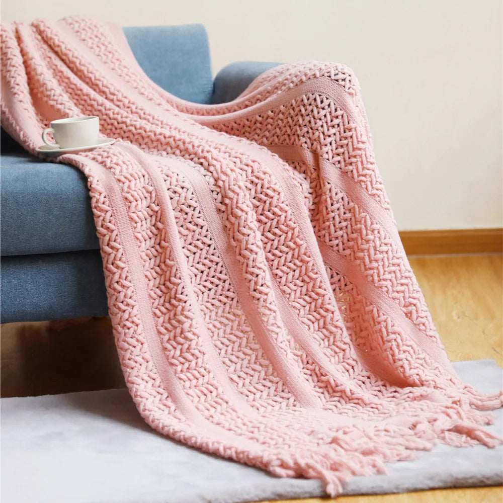 Cream White Textured Knitted Throw Blankets With Tassels Vintage Lightweight Farmhouse Gift Blankets 50x60inch Gift Blankets