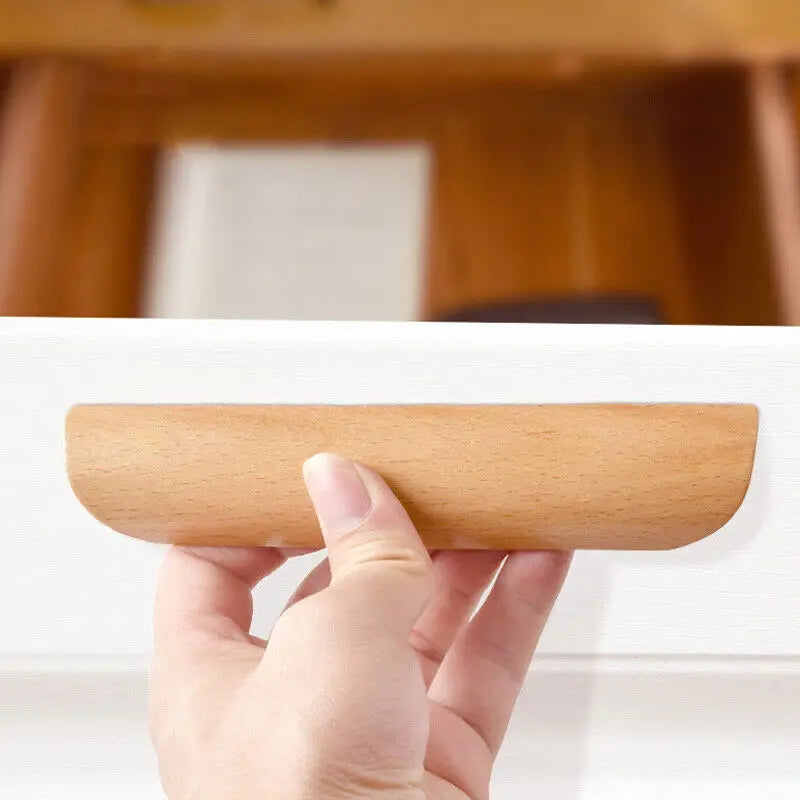 Wooden Cabinet Pulls Handles Furniture Handle Beech Wood Kitchen Knobs Wardrobe Pulls Long Handle Drawers Dresser Door Handles