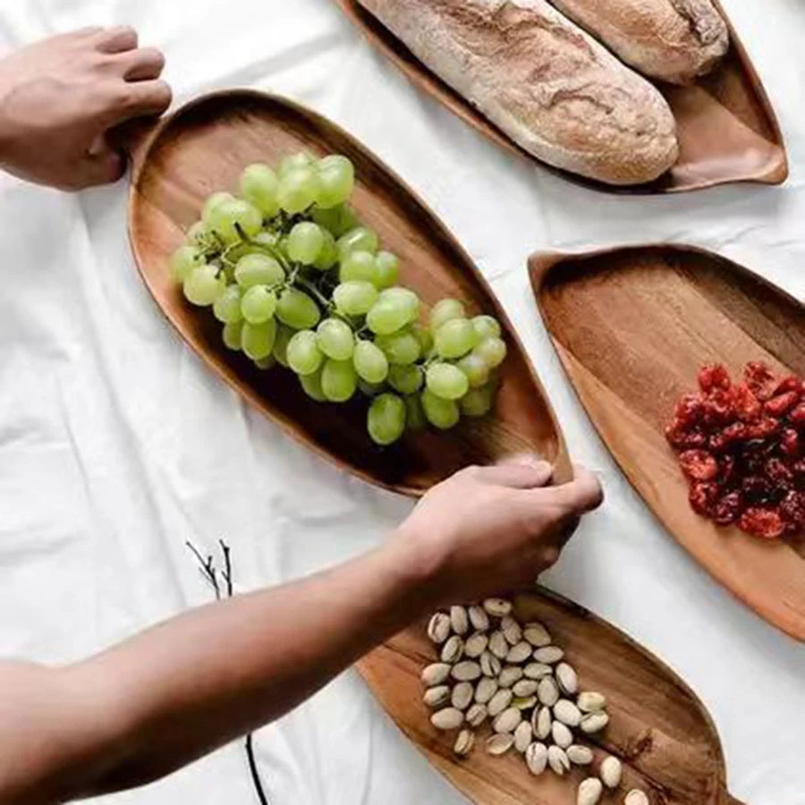 Tray Wooden Leaf Shaped Afternoon Tea Tray Western Sushi Tray Dessert Fruit Meal Tray Food Tray Wooden Waterproof