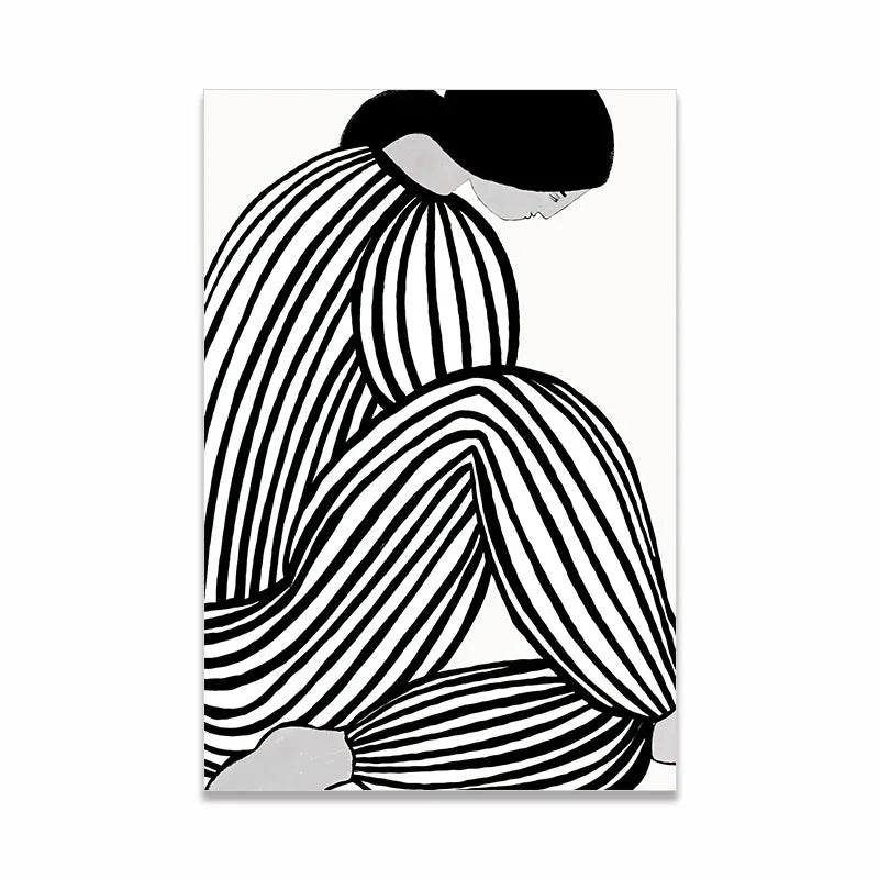 Scandinavian Minimalist Wall Art Modern Black and White Abstract Oil Painting Poster Print Home Bedroom Living Room Decoration