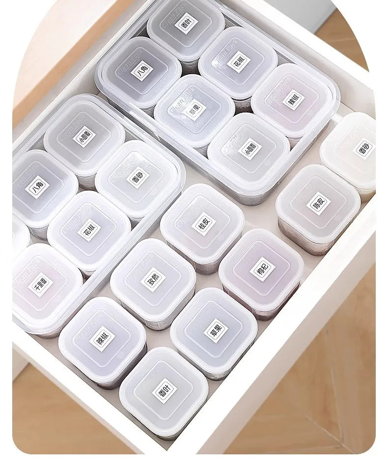 Food Storage Container 6 Grids Vegetable Fruit Fresh-keeping Box with Lid for Refrigerator Kitchen Spice Seasoning Storage Jar