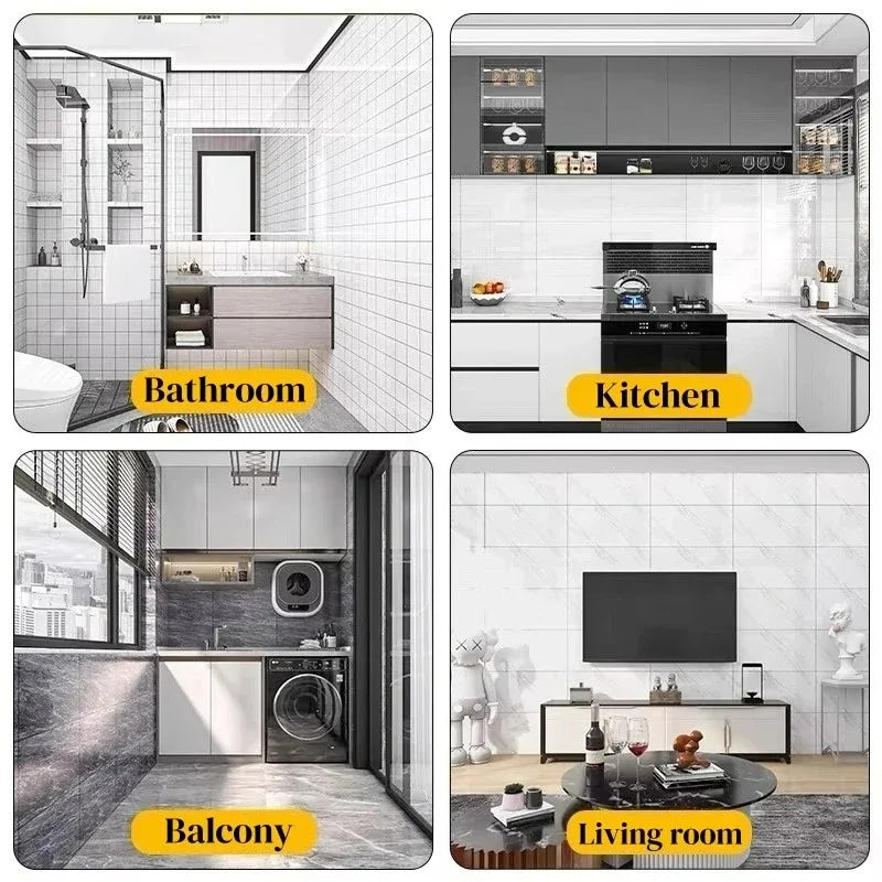 Thick Foam Marble Wall Stickers Peel and Stick Wallpaper Aluminum Foil Bottom Faux Tile Self Adhesive Wall Paper Home Decoration