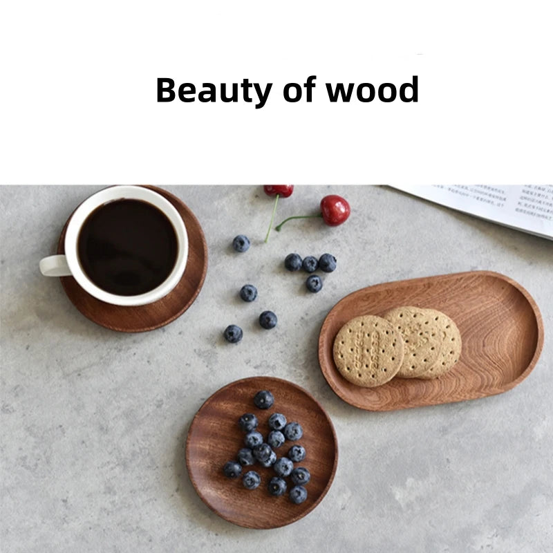 Solid Wood Serving Tray Oval Tea Tray Decorative Wood Plate Fruit Tray Vegetable Platter Home Bread Dessert Cake Plate Tableware