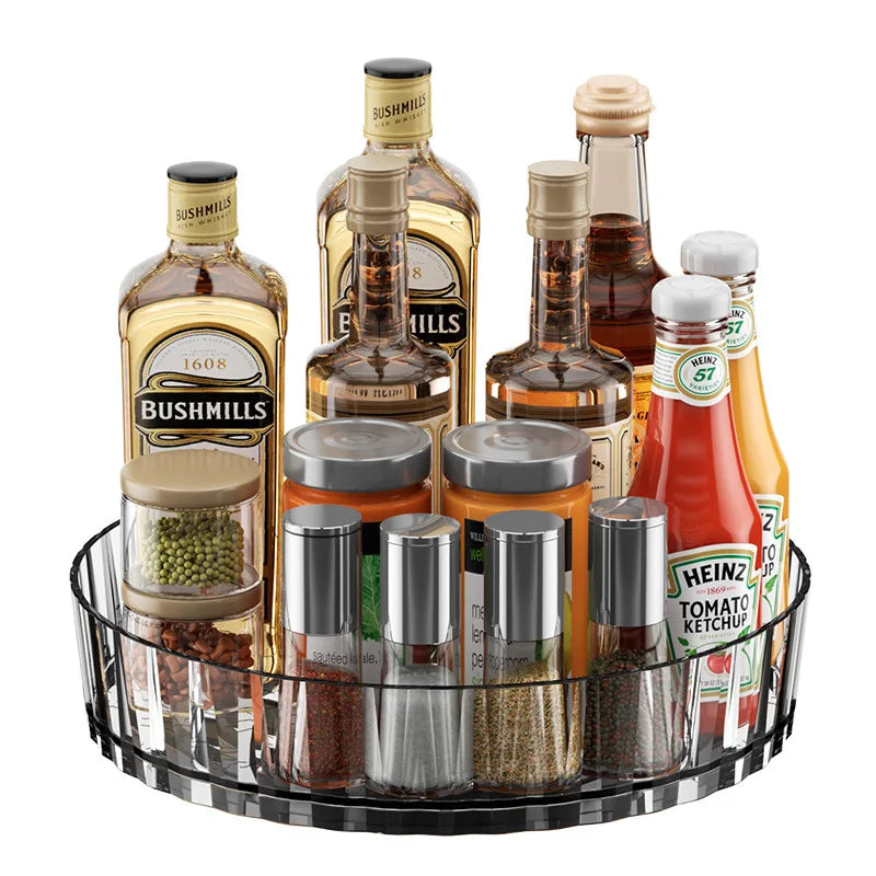 360° Rotating Plastic Storage Bins|Clear Cabinet Organizer for Kitchen/Pantry/Fridge/Cosmetic |Space-Saving Round Container