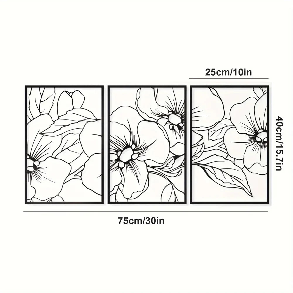 3 packs Minimalist Black Floral Metal Wall Art - Elegant Home Decor Accent,Wall decoration,Wall Sticker,Iron Art,Wall decoration