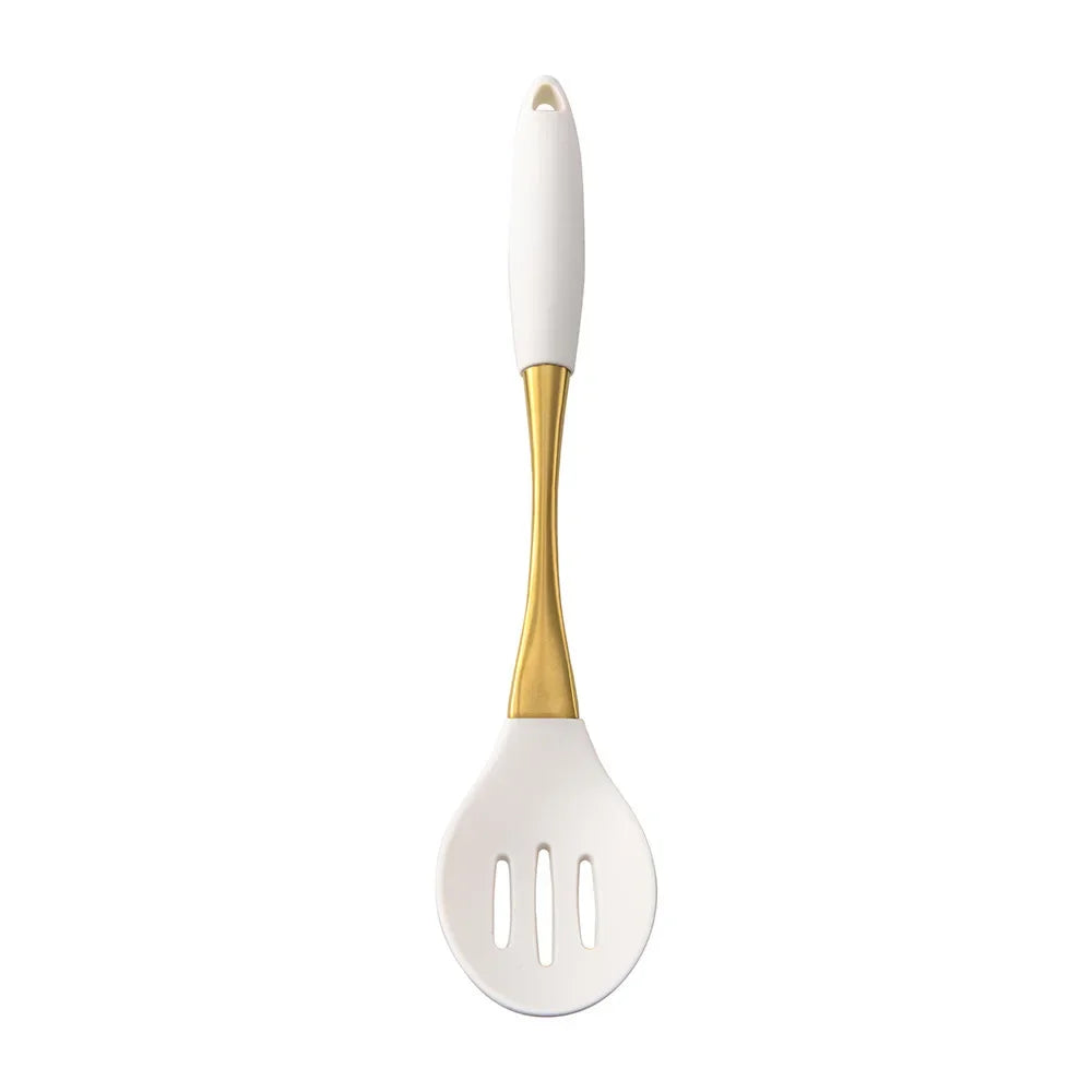 1/8Pcs White Gold Silicone Kitchenware Cooking Utensils Spatula Turner Heat-resistant Pasta Colander Shovel Kitchen Accessories