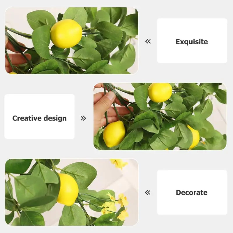 Artificial Lemon Branch Fake Lemon Leaves Yellow Green Fake Lemon Bouquet Hanging Lemon Branch For Wedding Party Decoration