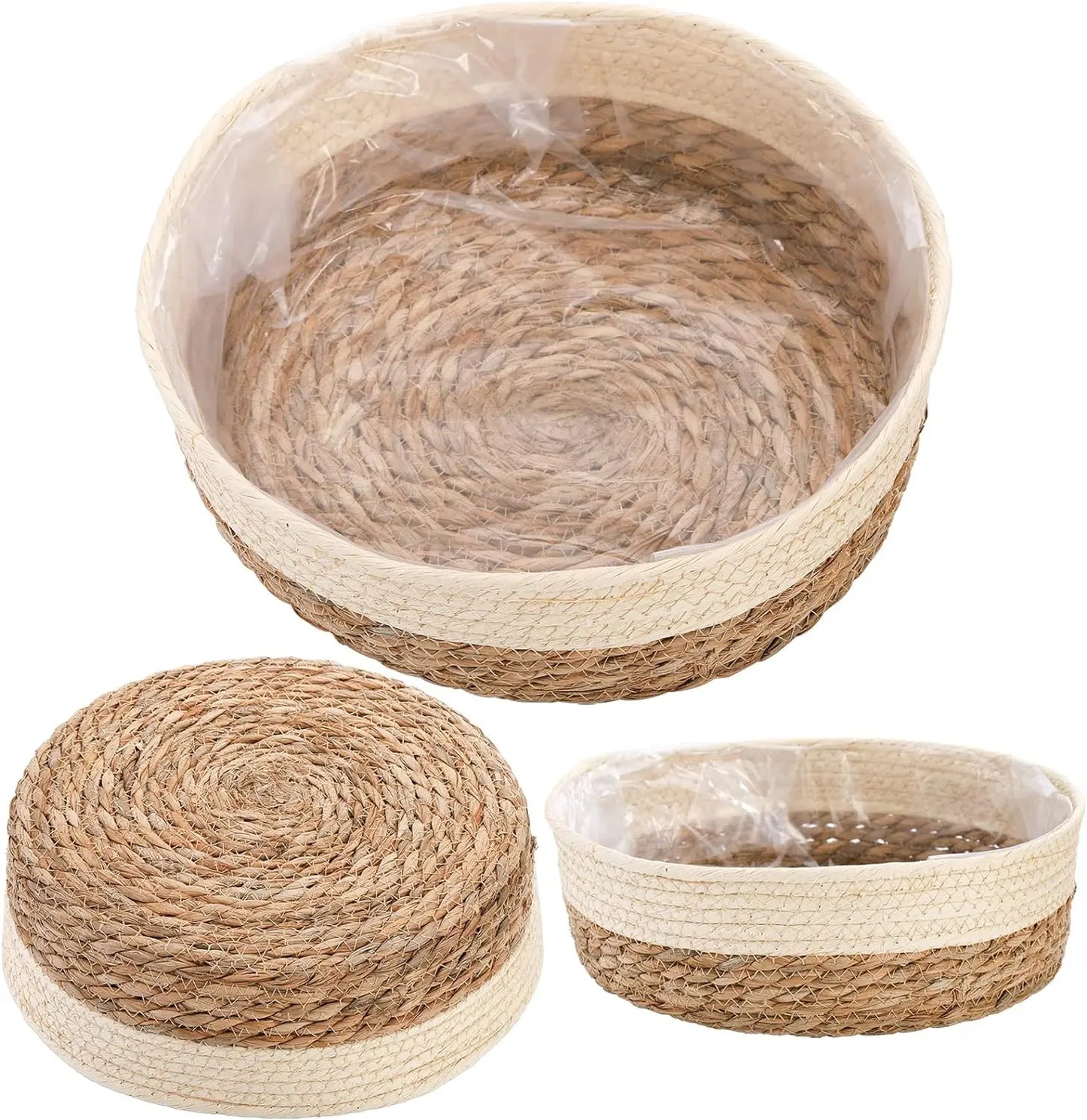 3 Size Woven Storage Basket, Organize Straw Cosmetics Storage Basket, Snack Food Storage Table Basket Made of Cattail Material