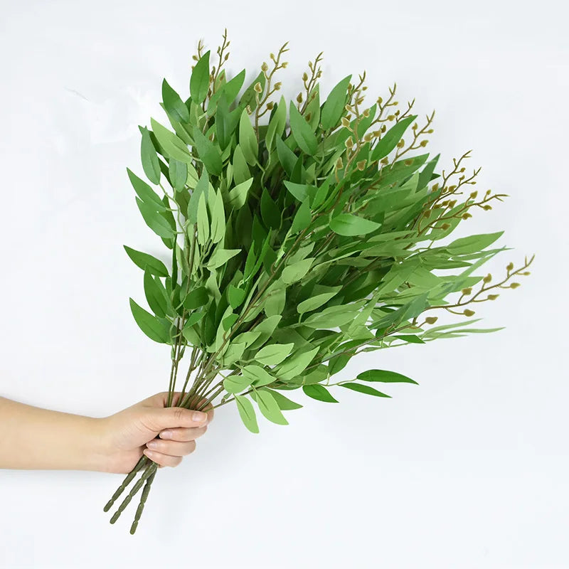 Silk Artificial Willow Bouquet Fake Green Leaves for Wedding Home Garden Vase Decoration Jungle Party DIY Plants Wreath