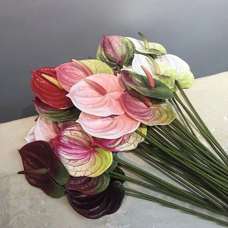 1Pcs Artificial Plants 57cm Real Touch Anthurium Fake Flowers Simulation Anthurium Artificial Flowers Wedding Home Decor