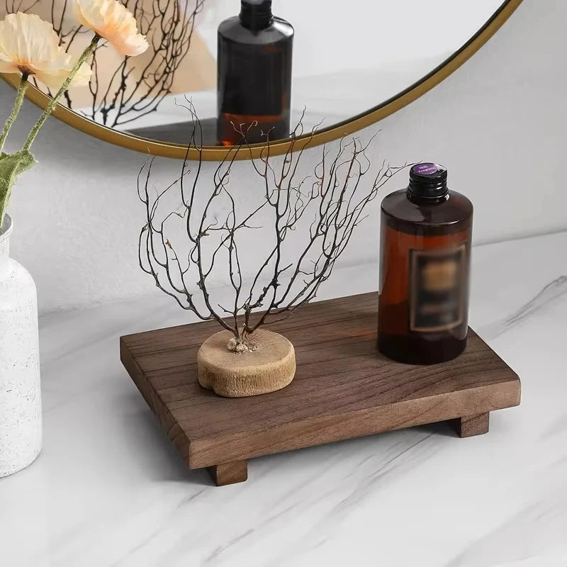 Wooden Tray Base Bracket Bathroom Decoration Wooden Vanity Hand Soap Scented Candle Storage Rack Kitchen Seasoning Rack