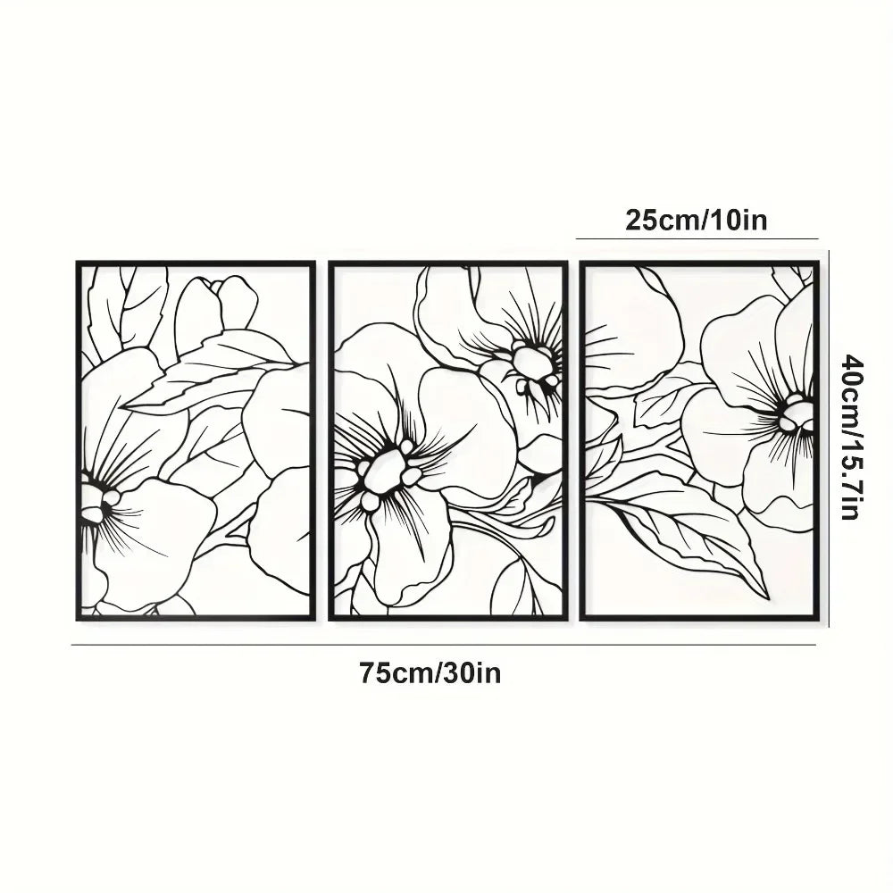 3 packs Minimalist Black Floral Metal Wall Art - Elegant Home Decor Accent,Wall decoration,Wall Sticker,Iron Art,Wall decoration