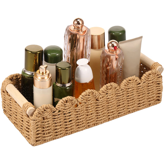 Handwoven Storage Basket Woven Sundries Rectangular Cosmetics Box Clothes Laundry Basket Household Towel Toys Container