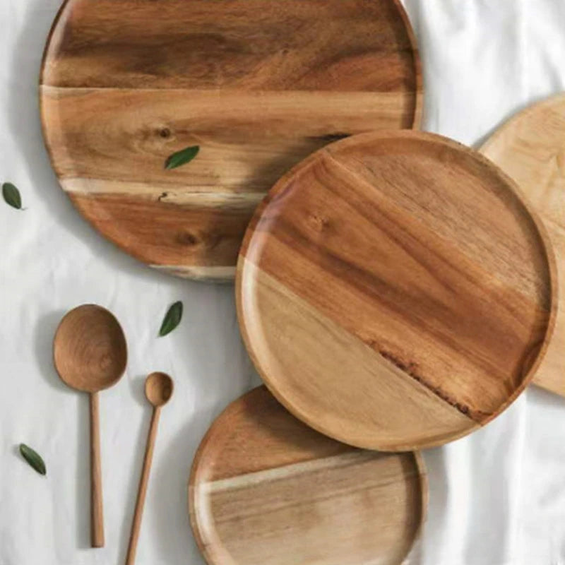 1pc Wooden plate Japanese Acacia Tray Household use Simplicity Desserts Bread Rotundity Tea tray Dim sum dish