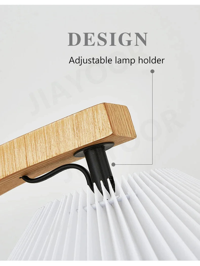 Room Decoration Floor Lamp Atmosphere Living Room High-End Feeling Bedroom Study Pleated Solid Wood Antique Standing Table Lamp