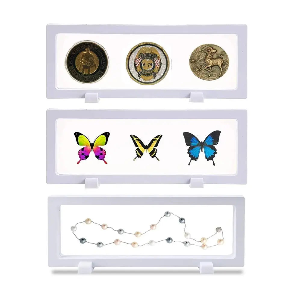3Pcs Multifunctional Floating Display Box Storage Case for Military Challenge Coins Specimen Jewelry Display Holders with Stands