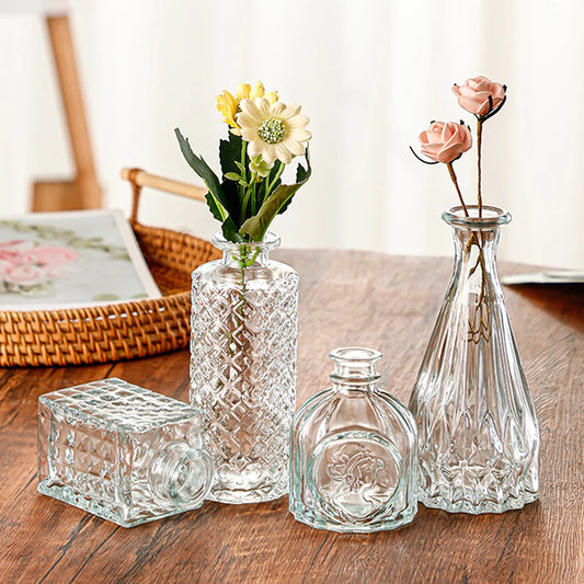 Vintage French Clear Glass Vase Ornamental Wide Mouth Tabletop Plant Pot Decor Resuable Modern Hydroponic Flower Pitcher